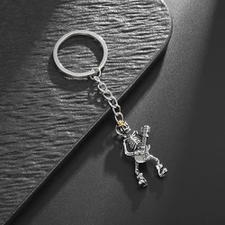 Hip-Hop Guitar Skull Keychain Men's Motorcycle Rock Pendant Keychain Accessories Punk Trend Halloween Gift