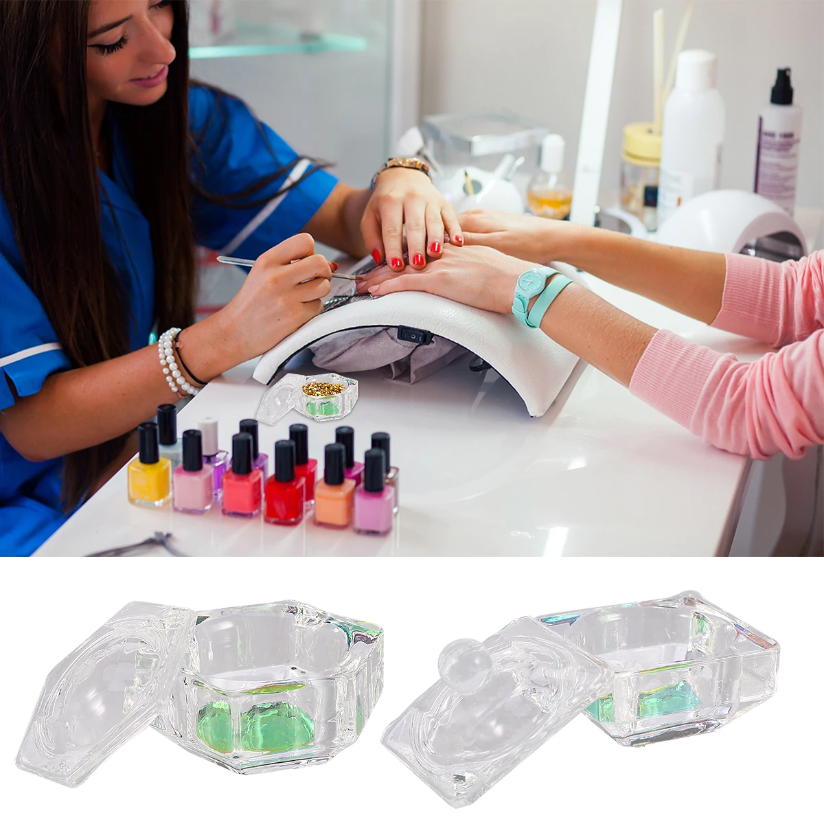 2 قطعة حاوية سائلة أكريليك صغيرة كوب كريستال زجاجي شفاف لمسمار الفن خلط مسحوق السوائل مانيكير صالون الاستخدام المنزلي