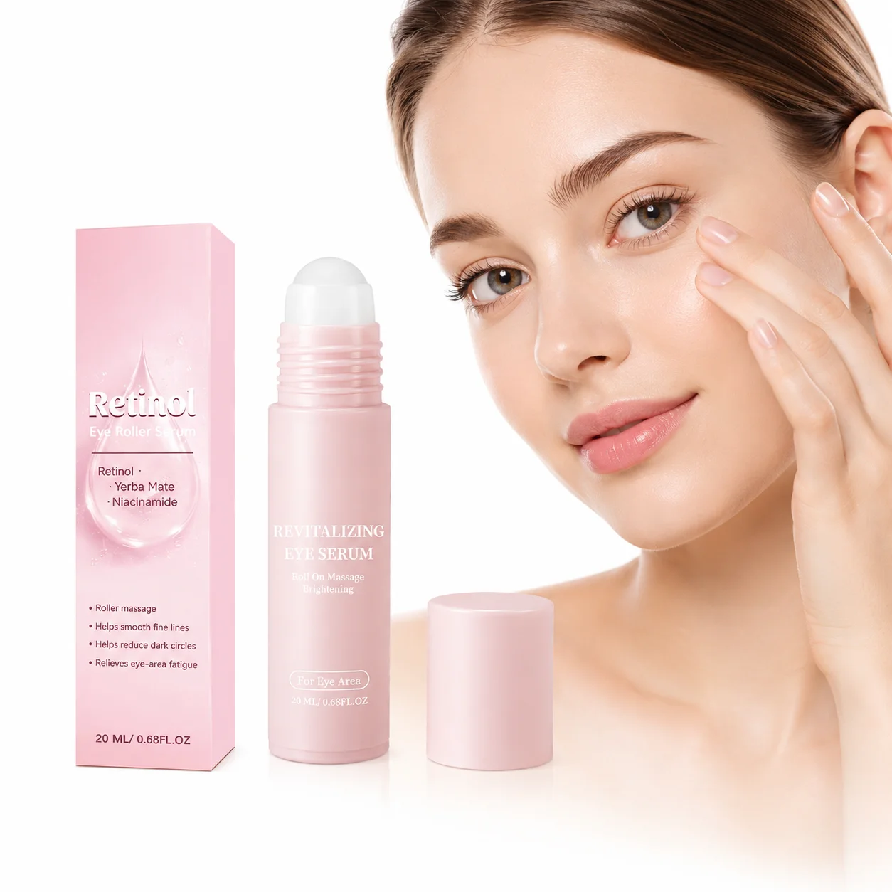 Retinol Under Eye Serum Roller Ball Niacinamide Brightening Moisturizing Eye Care Essence for Puffiness Dark Circles Dry Skin