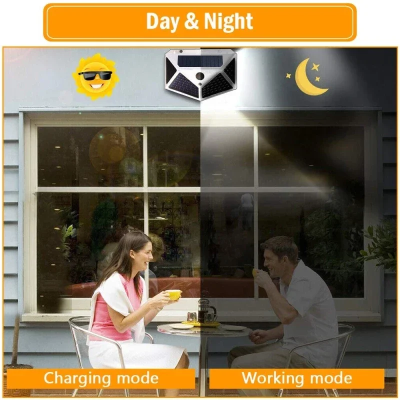 1~12pcs Solar Lights Outdoor 100 LED Wall Lamp PIR Motion Sensor Light 3 Lighting Modes Sunlight Street Light for Garden Fence