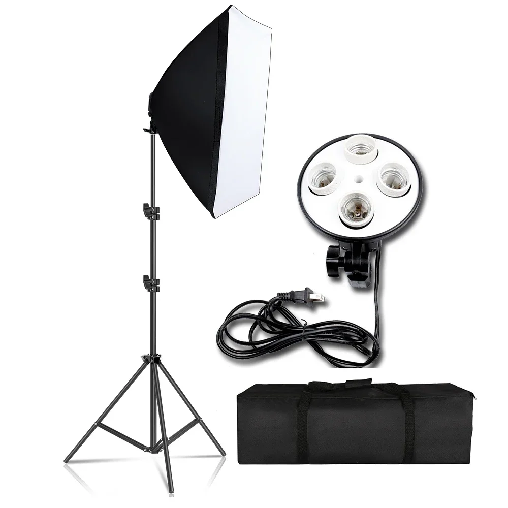 

SH Photographic Lighting Softbox Lamp Holder E27 Base Four Light Bulbs Use For Kit 4 in 1 For Photography Photo Studio Kit