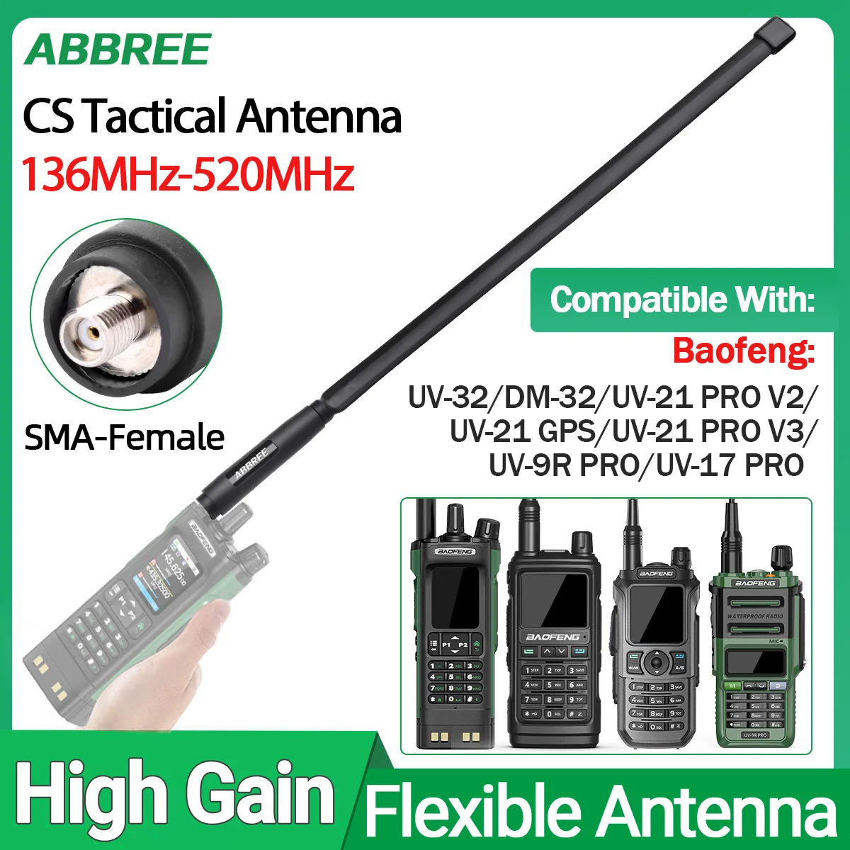 ABBREE CS التكتيكية اسلكية تخاطب هوائي ثنائي النطاق SMA-أنثى هوائي قابل للطي ل Baofeng UV-32 DM-32 UV-21 PRO V2 هام راديو