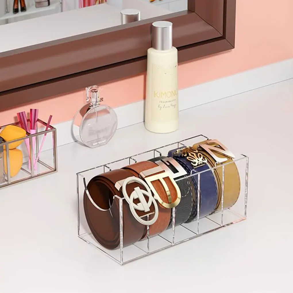 

Transparent Color Acrylic Belt Organizer With 5 Compartments Easy Access To Belts Well Organized