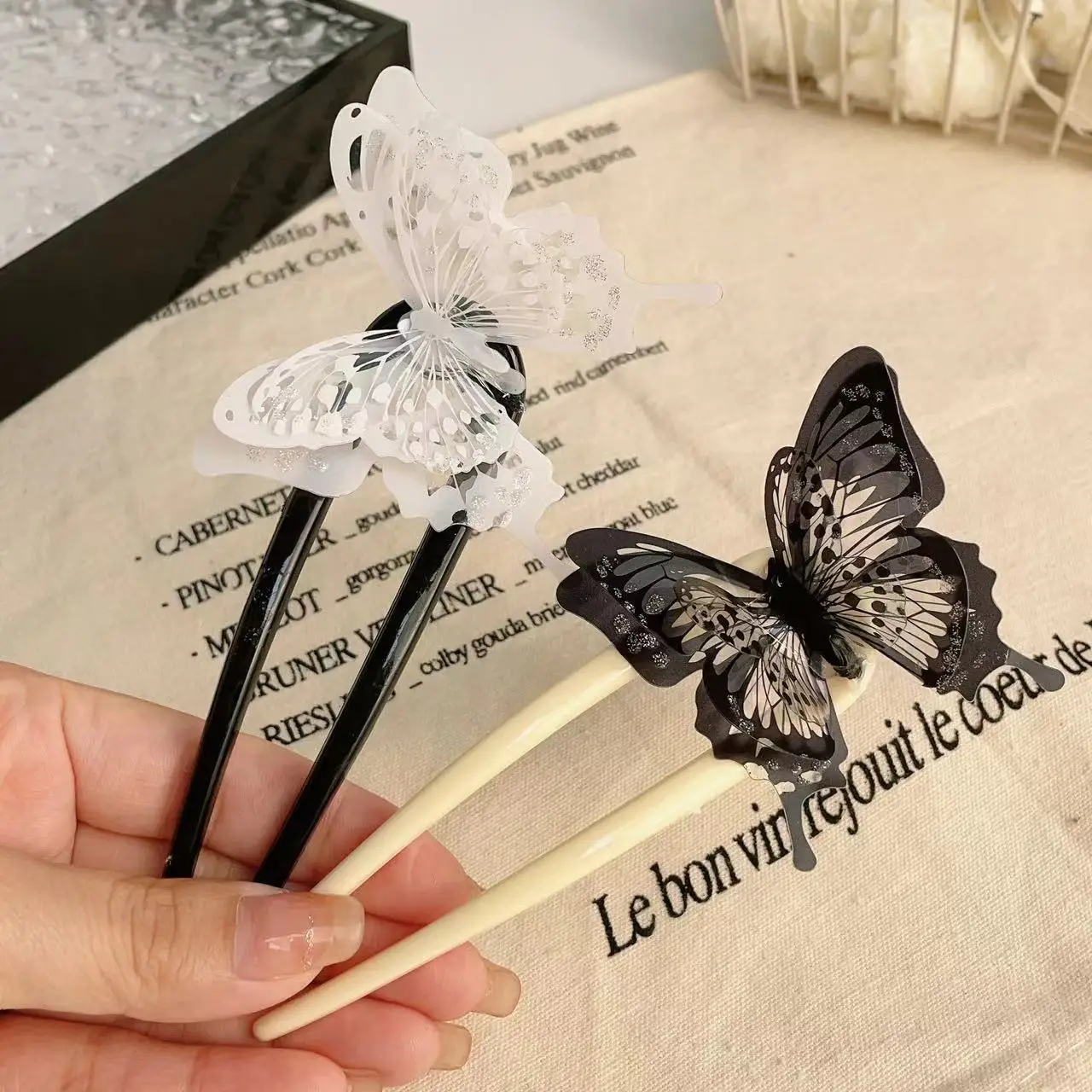 Vintage Ink Wash Butterfly U-shaped Hairpin for Women Fashion Hair Jewelry Minimalist Accessories Wholesale Headwear