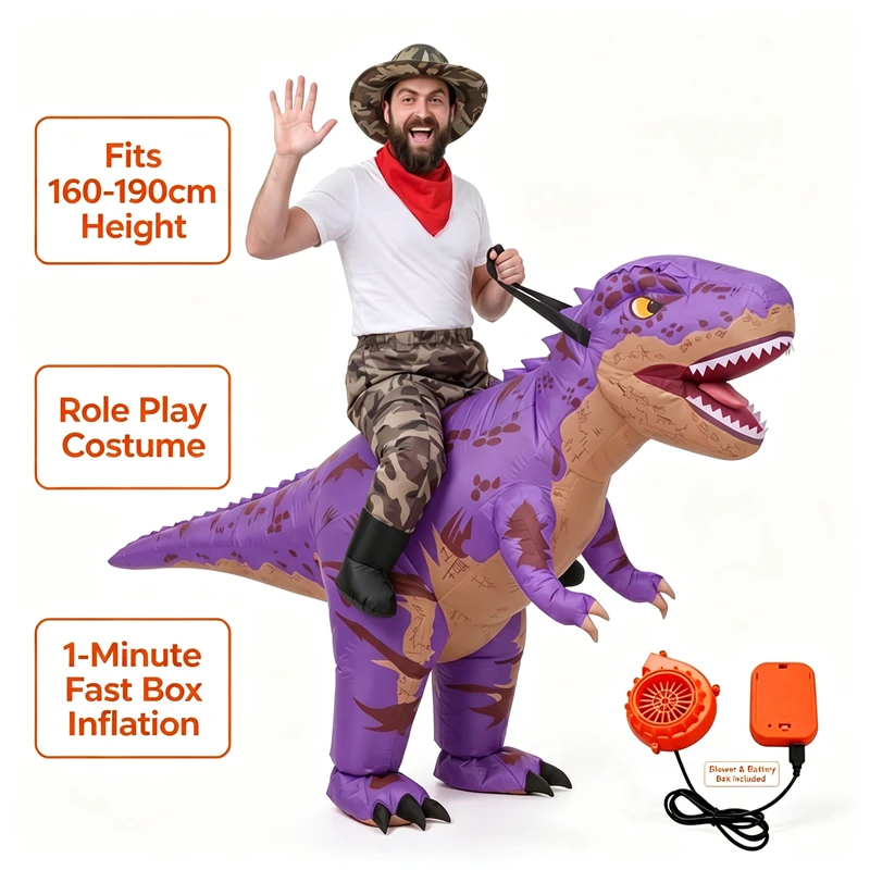 Inflatable Dinosaur Costume Adult - Costume Gonfiabile T-Rex Mimetico Viola Divertente