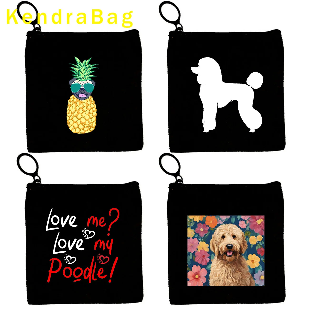 Love Golden Doodle Pug Animal Poodle Dog Lover Cute Gifts Groodle Dog Heartbeat Canvas Bag Coin Purse Key Case Bags Wallet Pouch