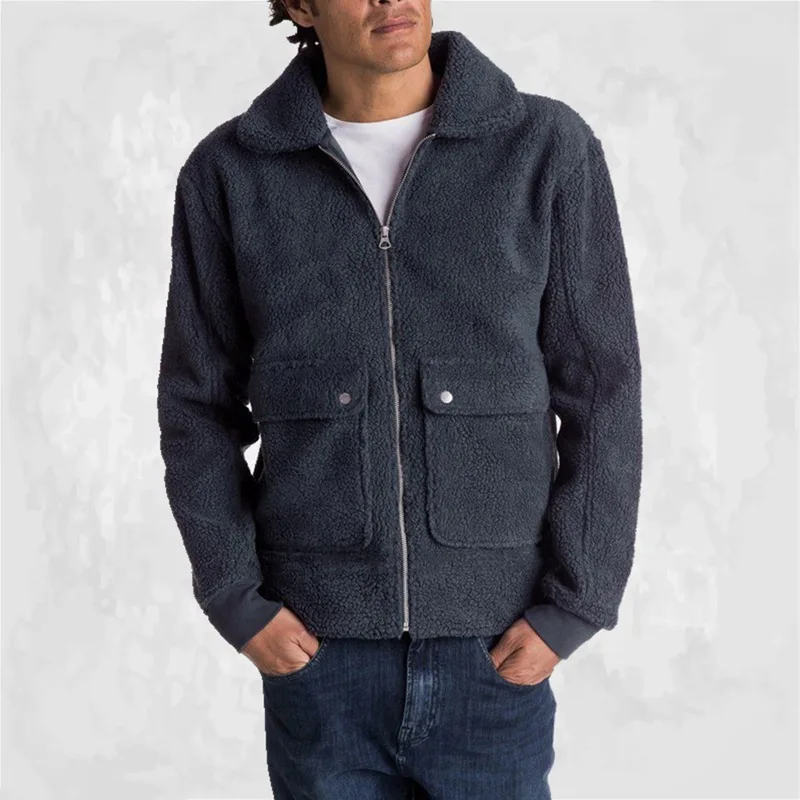 Euro-America Woolen jacketRetro Casual Men's Autumn and Winter Long-Sleeved Thickened Plush Jacket