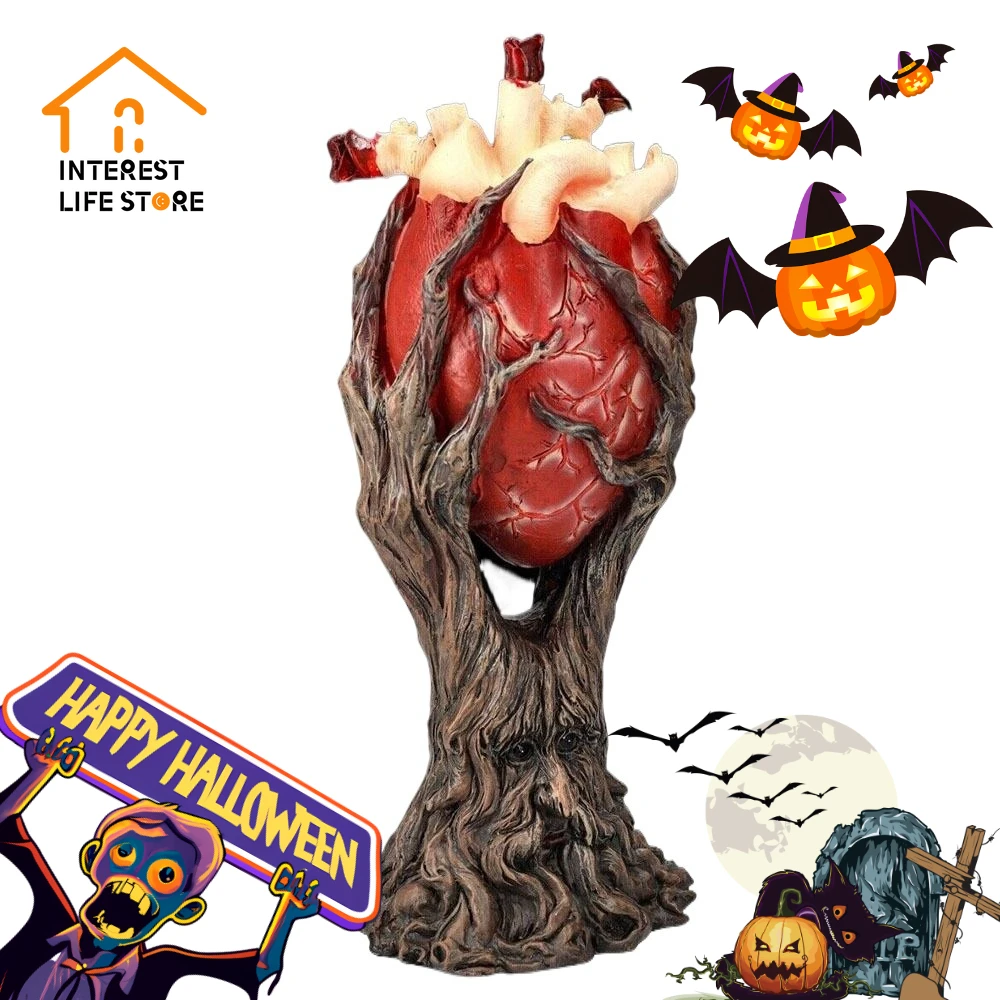 

Halloween Figurine Spooky Heart Treeman Resin Statue Sculpture Anatomical Tree Statue Bookshelf Home Decoration Gift Accessories