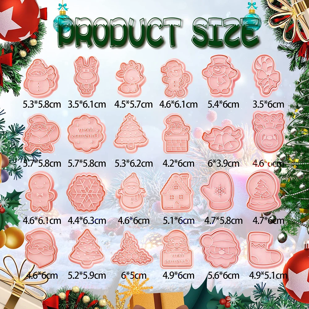 Christmas Cookie Cutters Set Embossing Cookie Stamps 3D Fondant Biscuit Mould Xmas Party Decoration DIY Baking Accessories