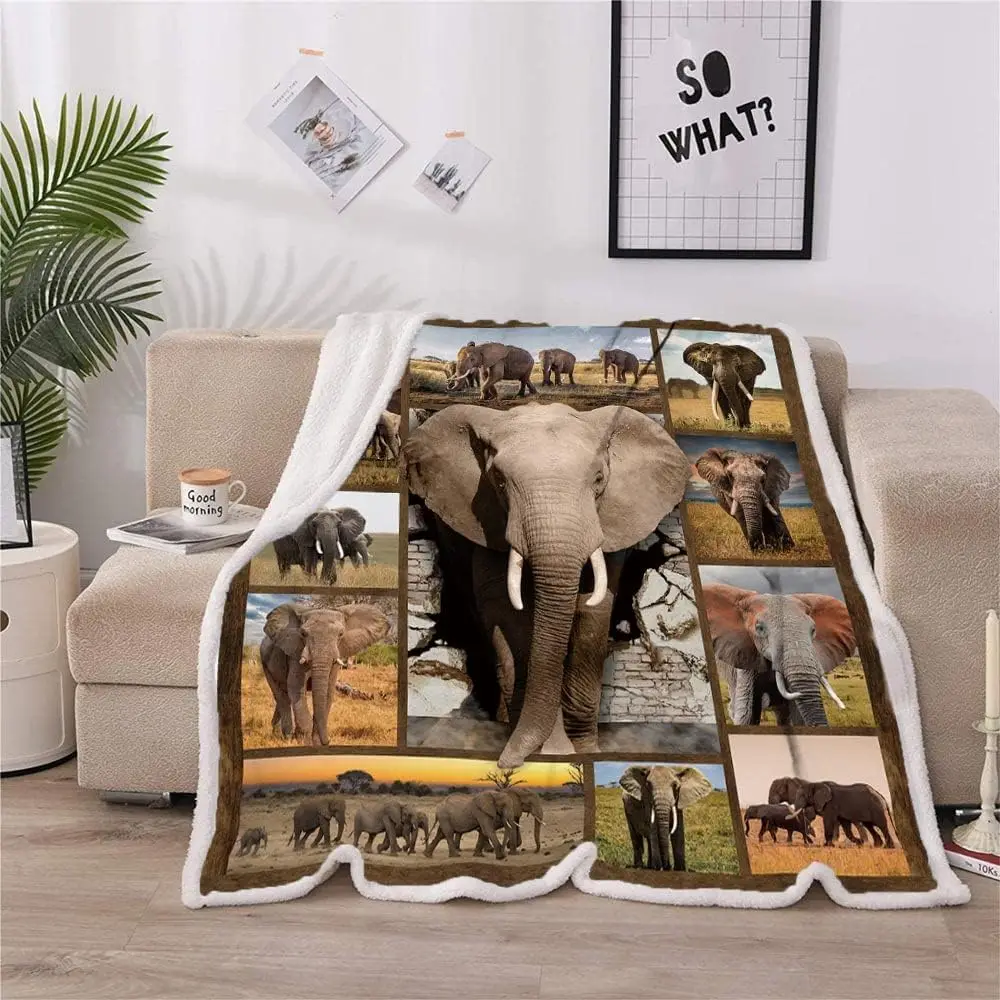 Elephant Blanket Wild Elephant Gifts for Friend Throw for Couch Bed Sofa Travel Animal Lover Blanket Soft Plush  picnic blanket