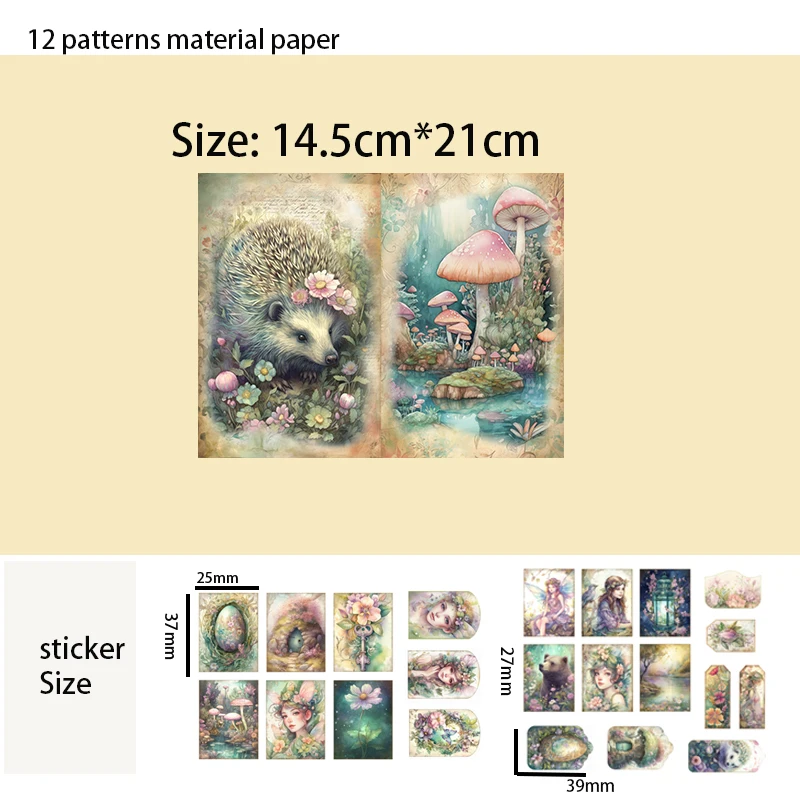 56pcs Paper and Sticker, Spring Forest Fairy Theme for Gift Tag, DIY Paper Craft for Junk Journal,Scrapbooking,Adventure Alblum