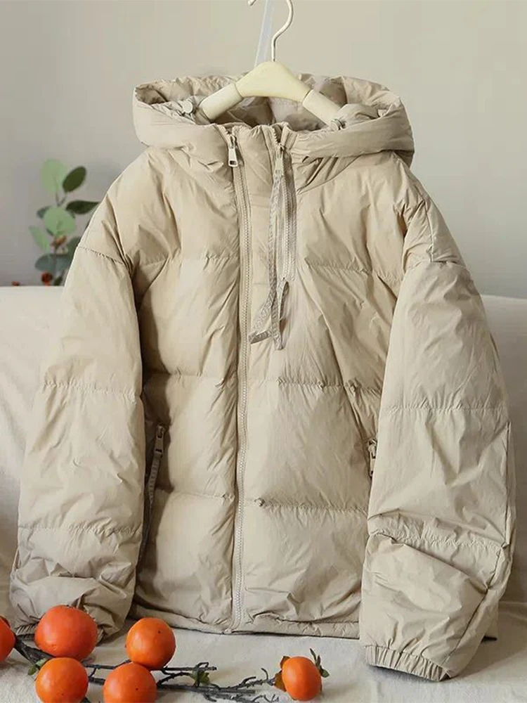 

Women's Cotton Jaet Winter New Sle Faion ort Loose Hooded Thiened Warm Coat Korean Version Pure Color Zipper Closure