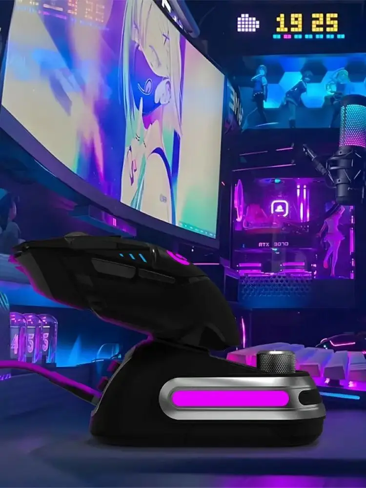 Fanxoo G-Power Mouse Bezprzewodowa Stacja Dokująca z Ładowaniem do Myszy Logitech G502 G502X Plus GPW G903 z Podświetleniem RGB i Pokrętłem Regulacji Głośności Komputera — 2