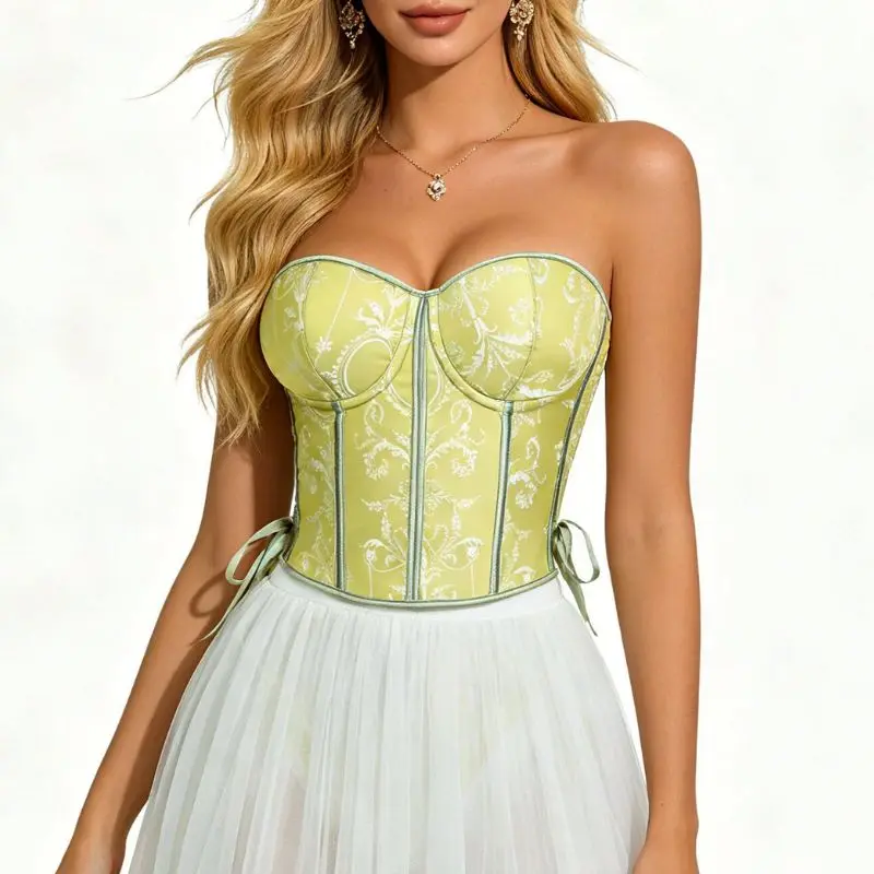 

Зеленый корсет без бретелек с боковой завязкой и подушечками на груди, утягивающий женский топ, формирующий топ