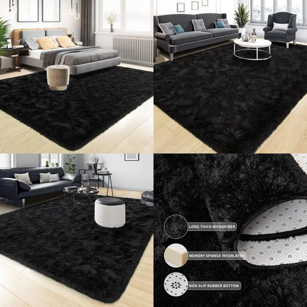 

Black 8x10 Area Rugs for Living Room, Soft Shag Carpets for Bedroom, Plush Nursery Decor Rugs with Non-Slip Backing