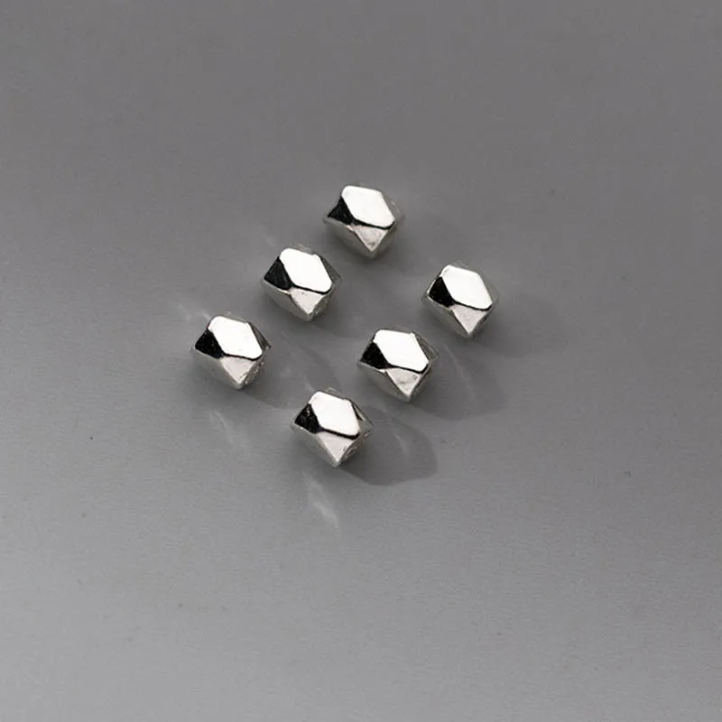 5pcs/Lot 925 Sterling Silver Faceted Geometry Loose Small Beads 3mm Handmade Braided Silver Beads Spacer Charms DIY Jewelry Make