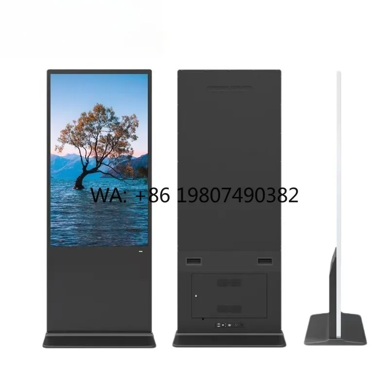 55 Inch 4K IPS Edge Lit LED Movable Floor Stand Capacitive Touch Digital Signage Kiosk Built-in CMS Black White Color