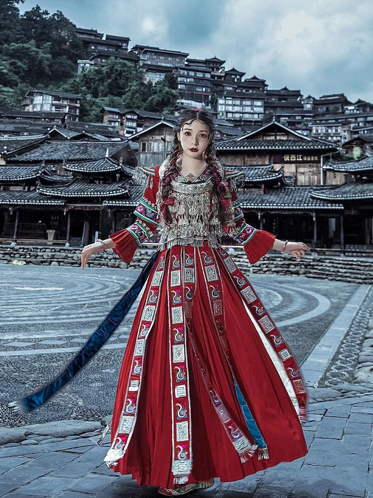 

|High Quality Miao Female Tujia Minority Ethnic Clothes Wedding Performance Photography Clothing·