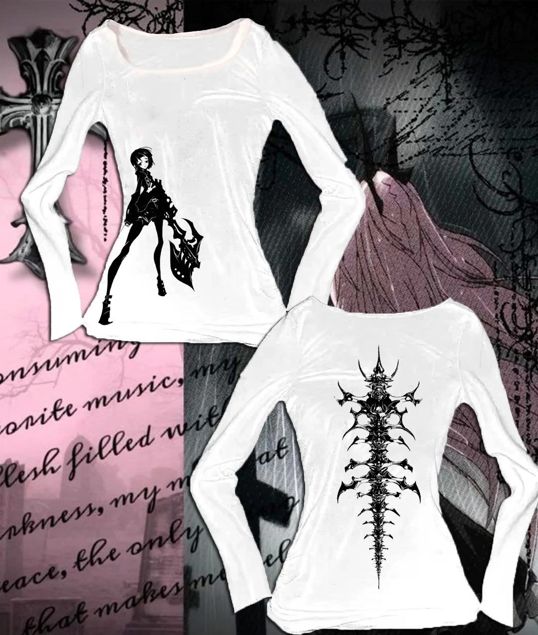 

Y2k Эстетика Укороченные топы с длинными рукавами Футболка с графическим принтом Fairycore Одежда в стиле гранж Корейская мода Harajuku Готическая уличная одежда