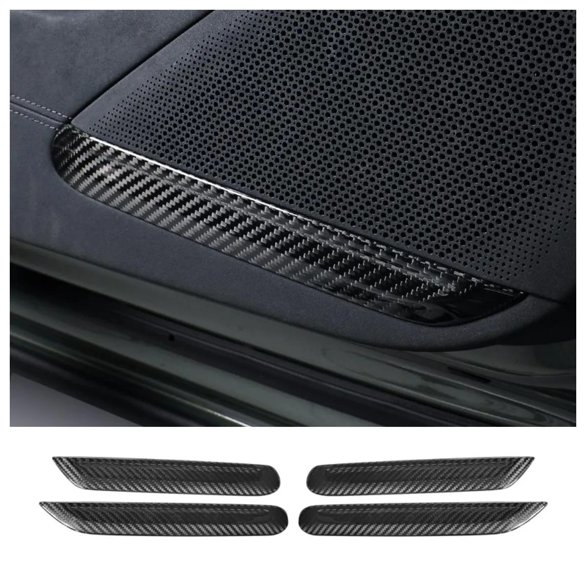 Dry Carbon Fiber Door Speaker Cover Trim Decal Sticker Real Carbon Fiber Interior Trim for Zeekr 001 2024 2025 Accessories
