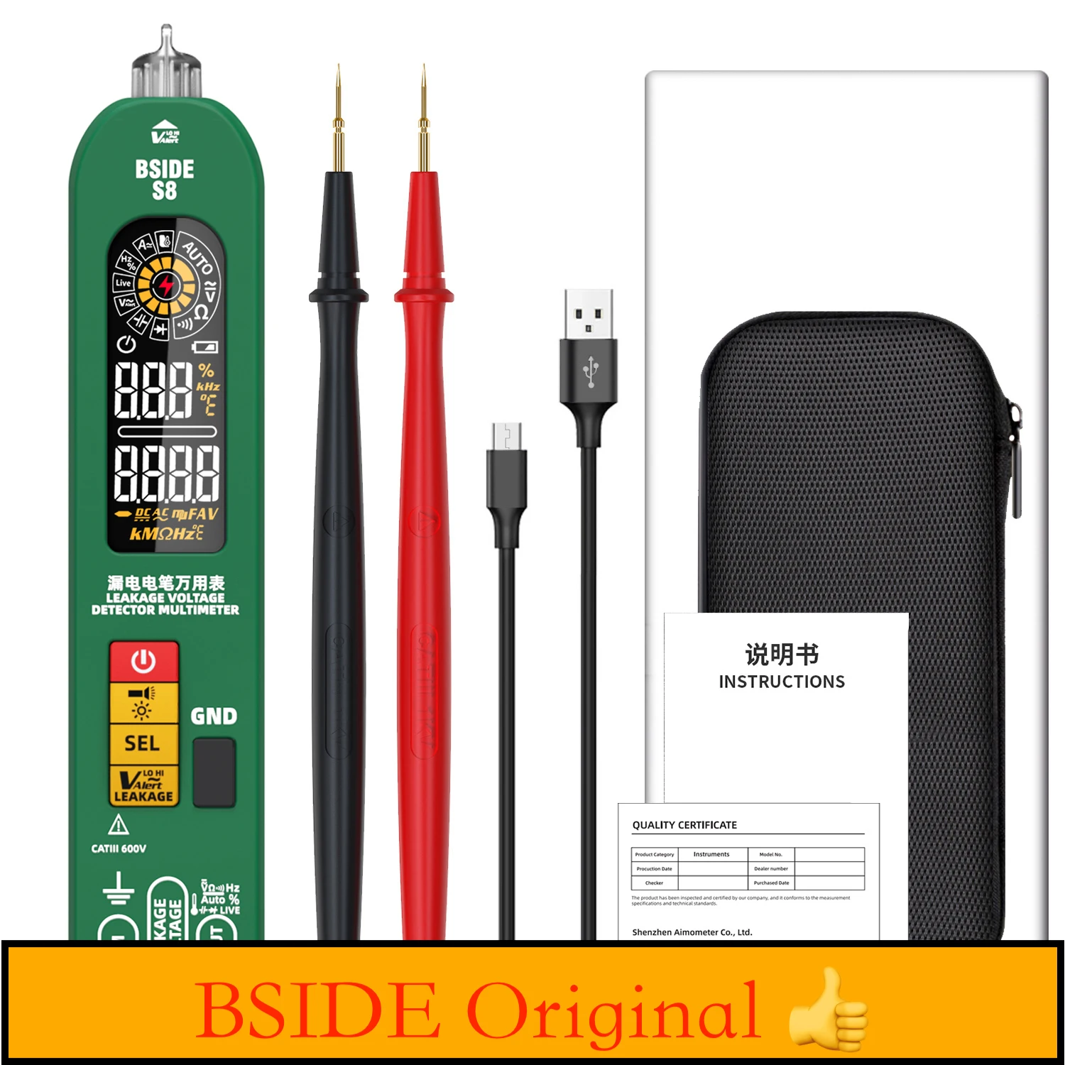 BSIDE S8 Voltage Tester Smart Digital Multimeter Non-Contact Detection Leakage Rechargeable Capacitor Temperature EBTN Display