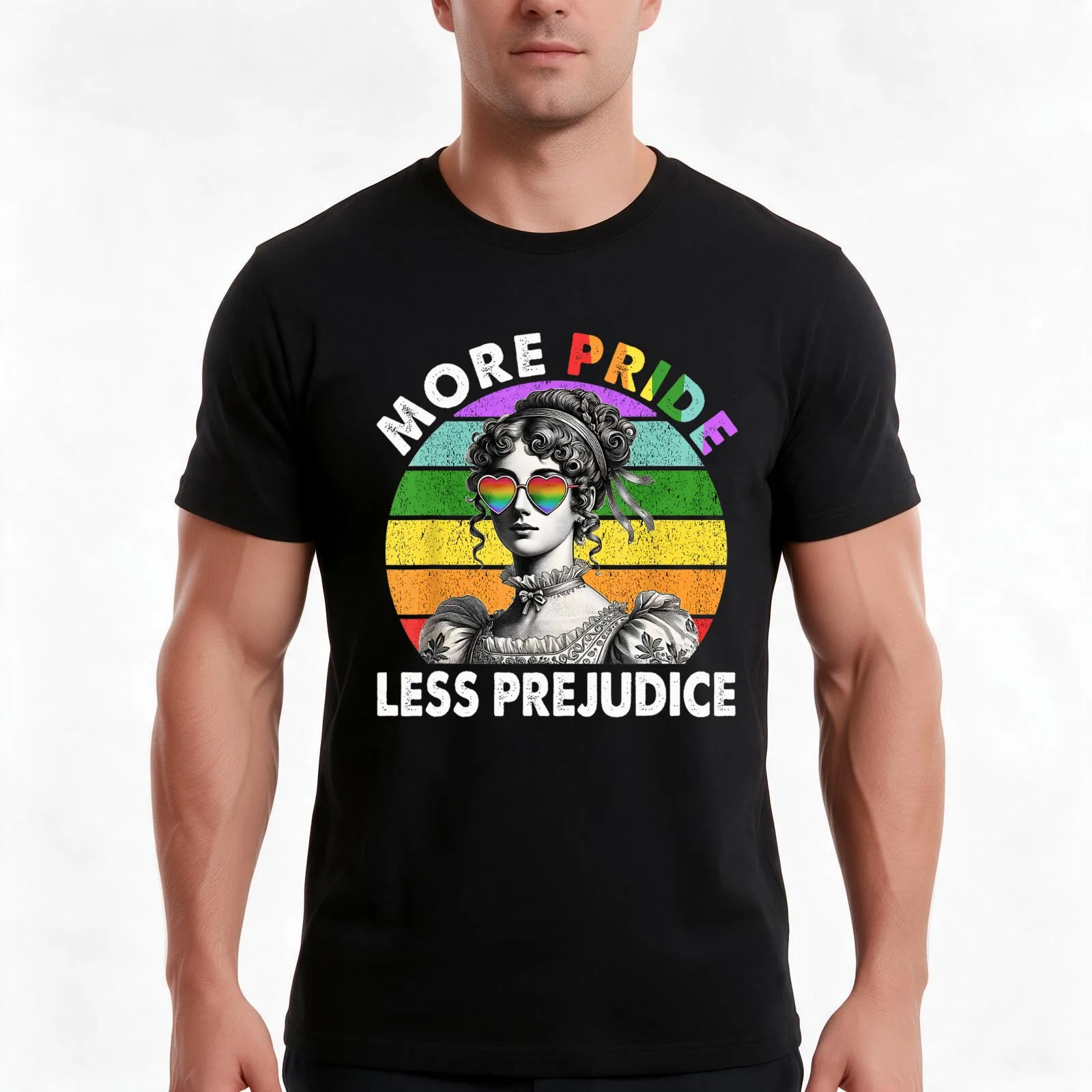 More Pride Less Prejudice Pride Month LGBTQ Gay Lesbian T-Shirt, Summer Casual Cotton Tee, Oversized Streetwear Tops