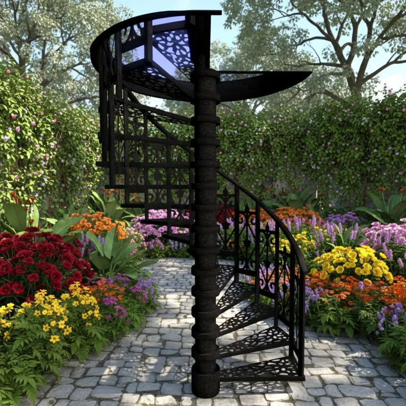 custom.High-end Customized Design Cast Iron Staircase with Powder-Coated and Customizable Sizes