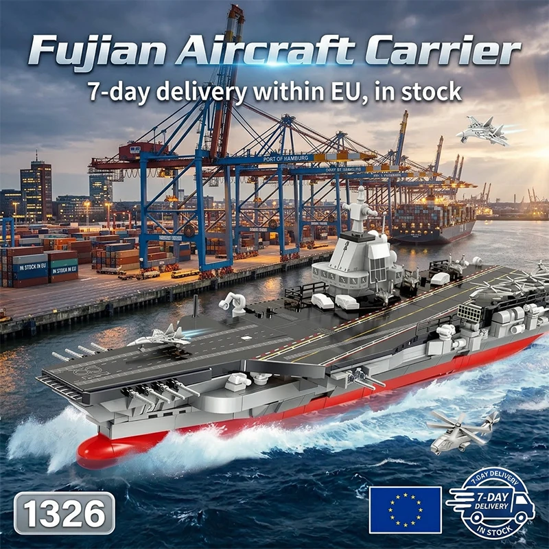 Klemmbausteine 1:800 Flugzeugträger Fujian mit 4 Figuren, Marine-Kampfschiff, Montage-Modellbausatz. Jungen-Spielzeug, Erwachsene/Kinder DIY Geschenk, 1326 Teile