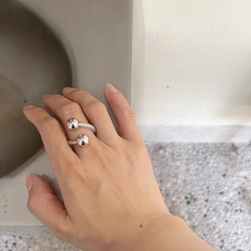 Women's 925 Sterling Silver Handmade Double Balls Ring