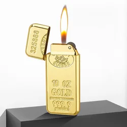 Thin Gold Brick Lighter, Smoking Accessories, Cool Torch, Butane Inflatable, Flint Grinding Wheel, Open Flame, New Novelty