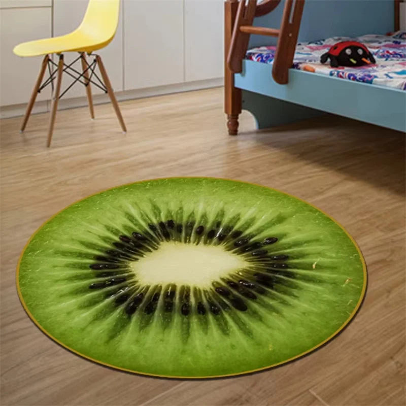 3D Creative Fruit Printed Pattern Home Floor Mats Living Room Decoration Non-slip Floor Pads Round Shape Study Room Soft Carpet