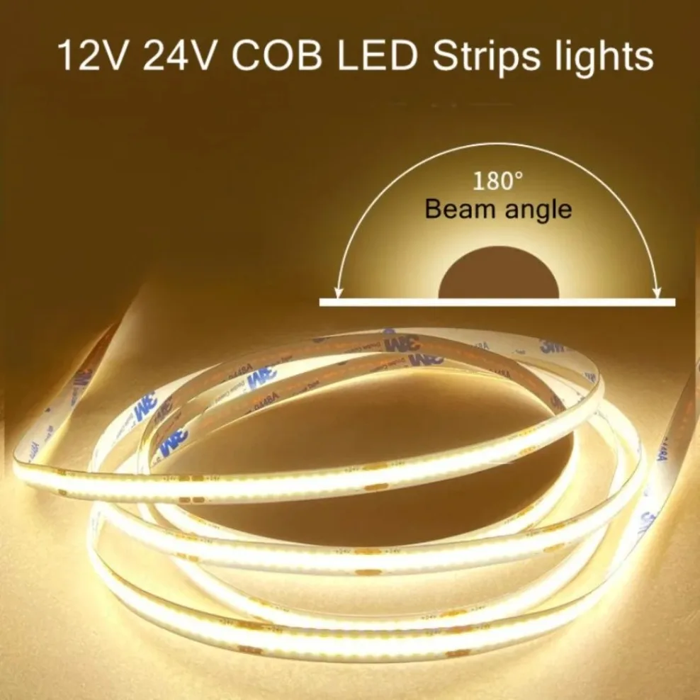 DC 12V/24V COB LED Strip 10MM PCB Linear Light 528LEDs/M High Density Flexible COB LED Tape Light Bar For Home Bedroom Decor