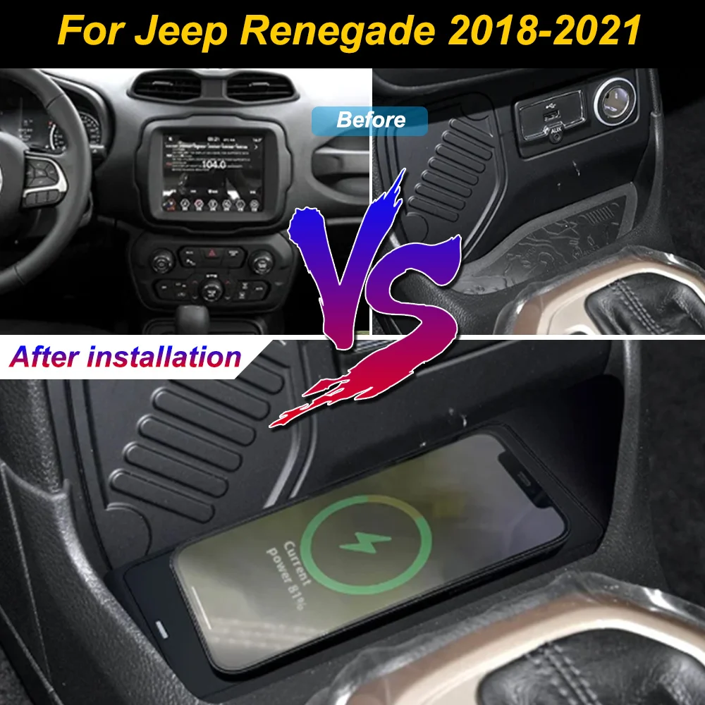 2Din for Jeep Renegade 2018-2021 Car Wireless Mobile Phone Charger Center Console Storage 18W iphone fast charge plate holder