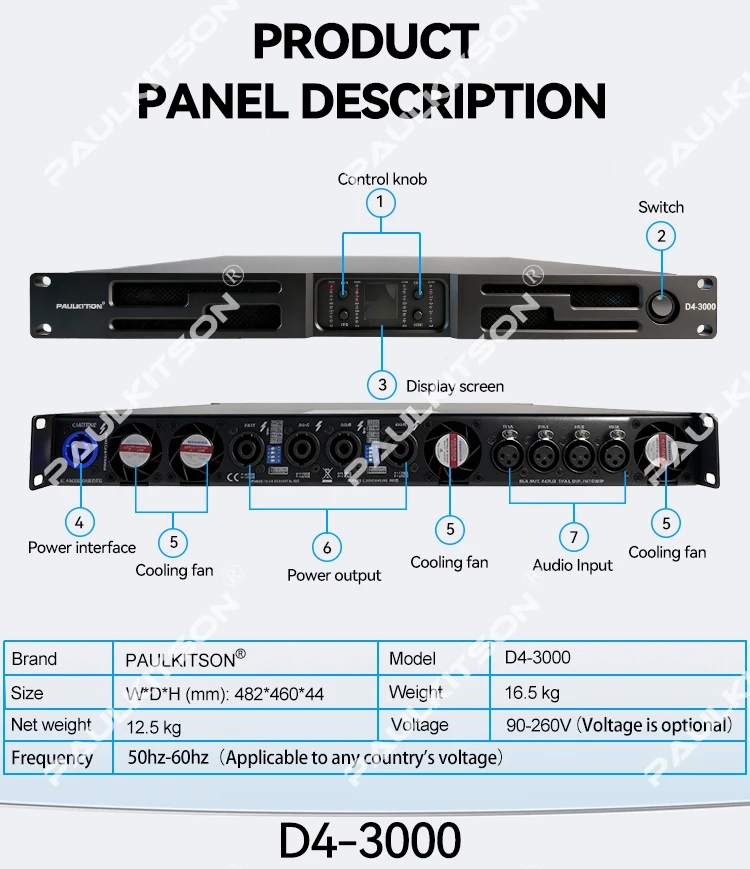 Paulkitson PD4-3500 4-Kanal SIC Digital Class D Leistungsverstärker mit hoher Ausgangsleistung für professionelle Bühnen-, Bar- und Konzert-Audio-Lautsprecher – Detail 18