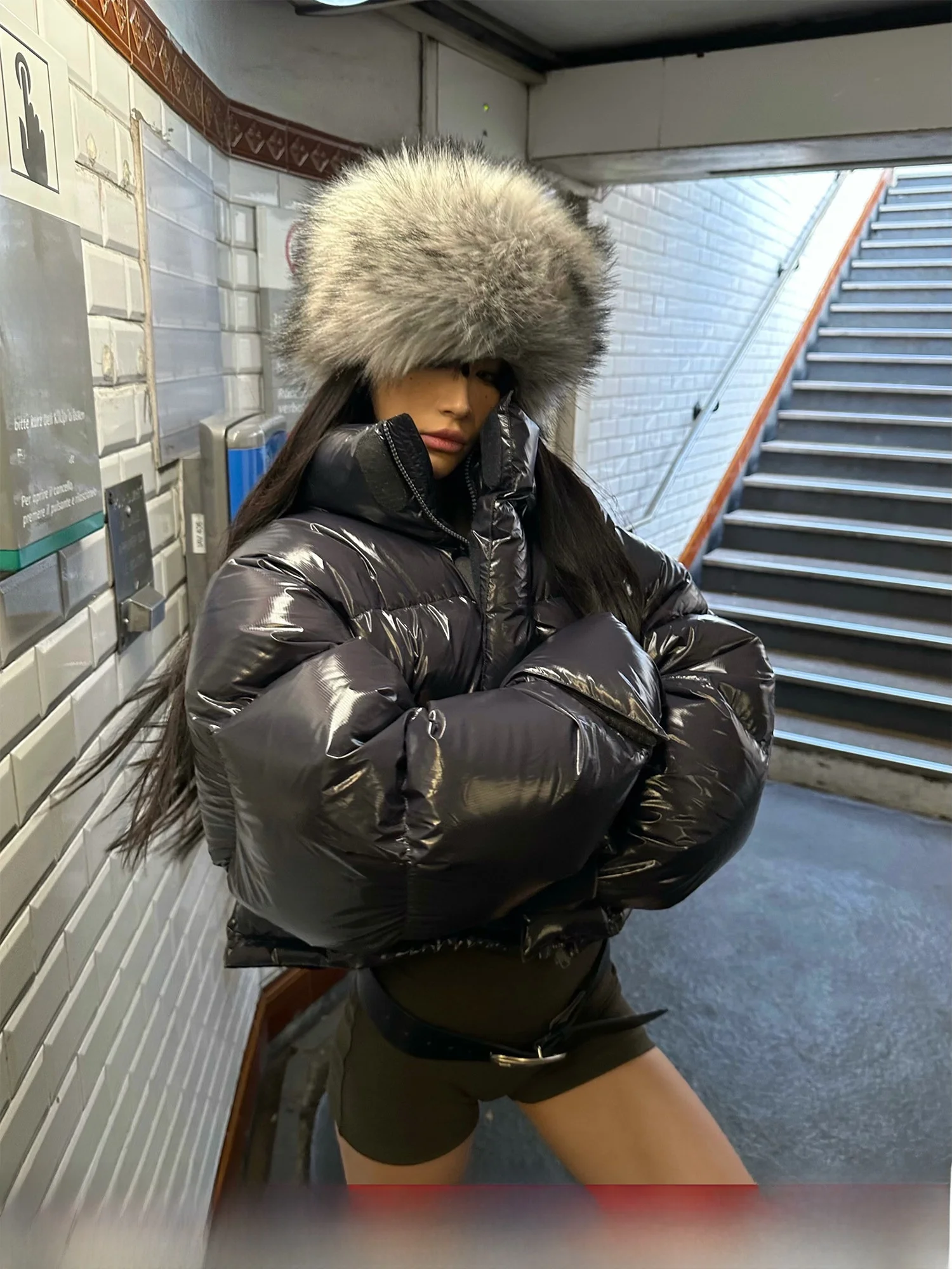 

022stepll ey Bright Surface ort down Jaet 90 White Goose down Thiened Outerwear Street Sle Straight Cut Coat