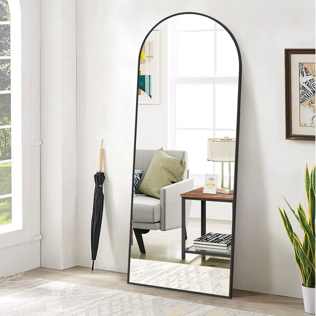 

65x24 Inch Full Length Floor Mirror with Arch Top, Wall Mount or Stand for Bedroom, Black