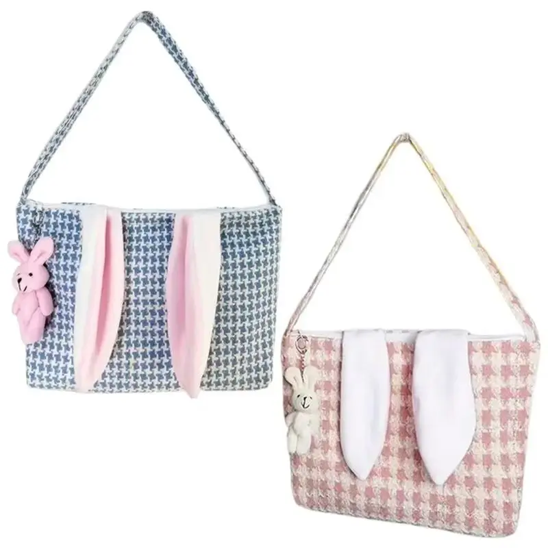 TEXU Easter Bunny Shoulder Bag Reusable Tote Bag With Zipper Fashionable Beach Bag Portable Casual Tote Bag For Women Girl