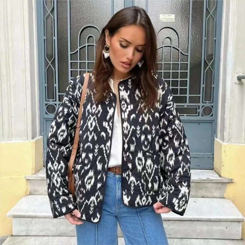 Women\'s Leopard Print Jacket Round Neck 2024 Autumn And Winter Jacket Retro Loose Fashion New Jacket Casual Short Coat