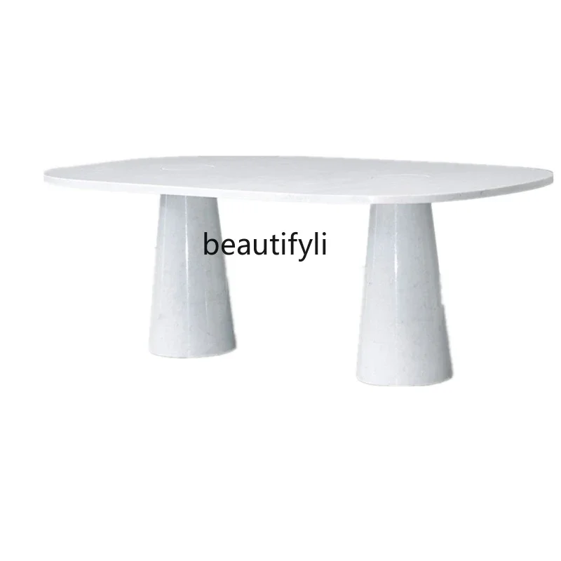 

Italian natural marble dining table modern simple Nordic light luxury model room rectangular dining table