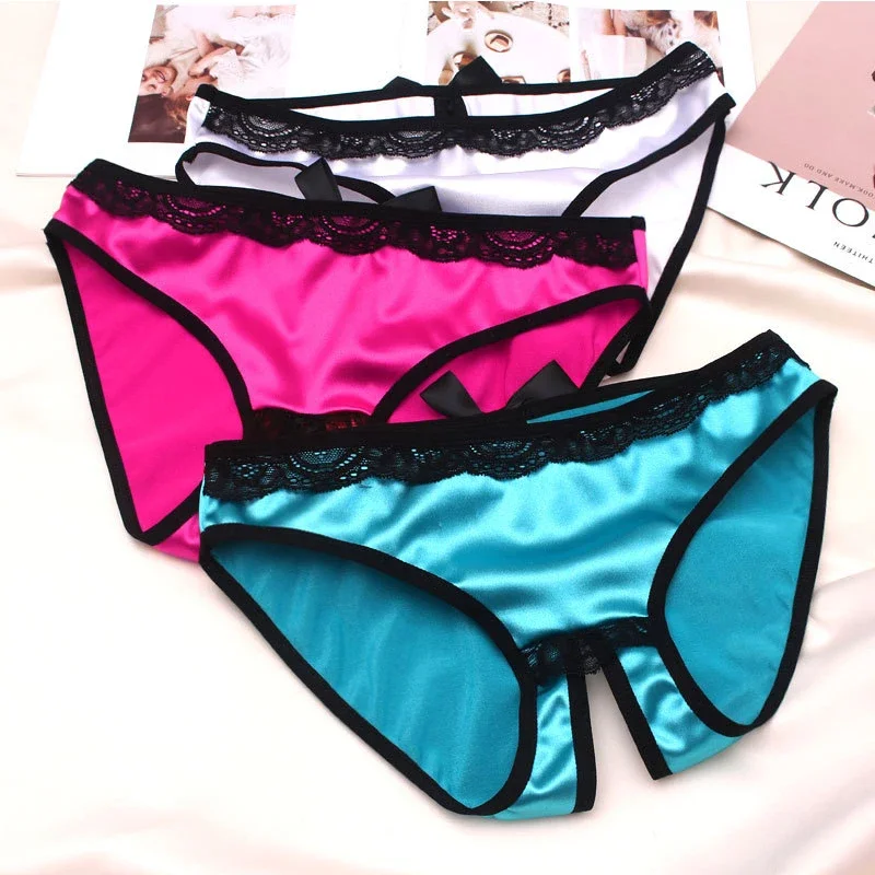 

Sexy Crotchless Women Thong Panties Low-rise Satin Underwear Femme Hot Knickers Erotic G-string Briefs Open Crotch Panties