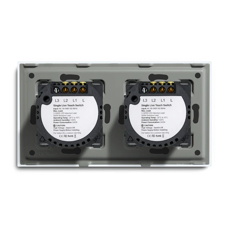 BINGOELEC Double Light Switches Touch Sensor Wall Interruptor Glass Panel 4Gang 2Way Stair Switches Dark Blacklight 300W/Gang