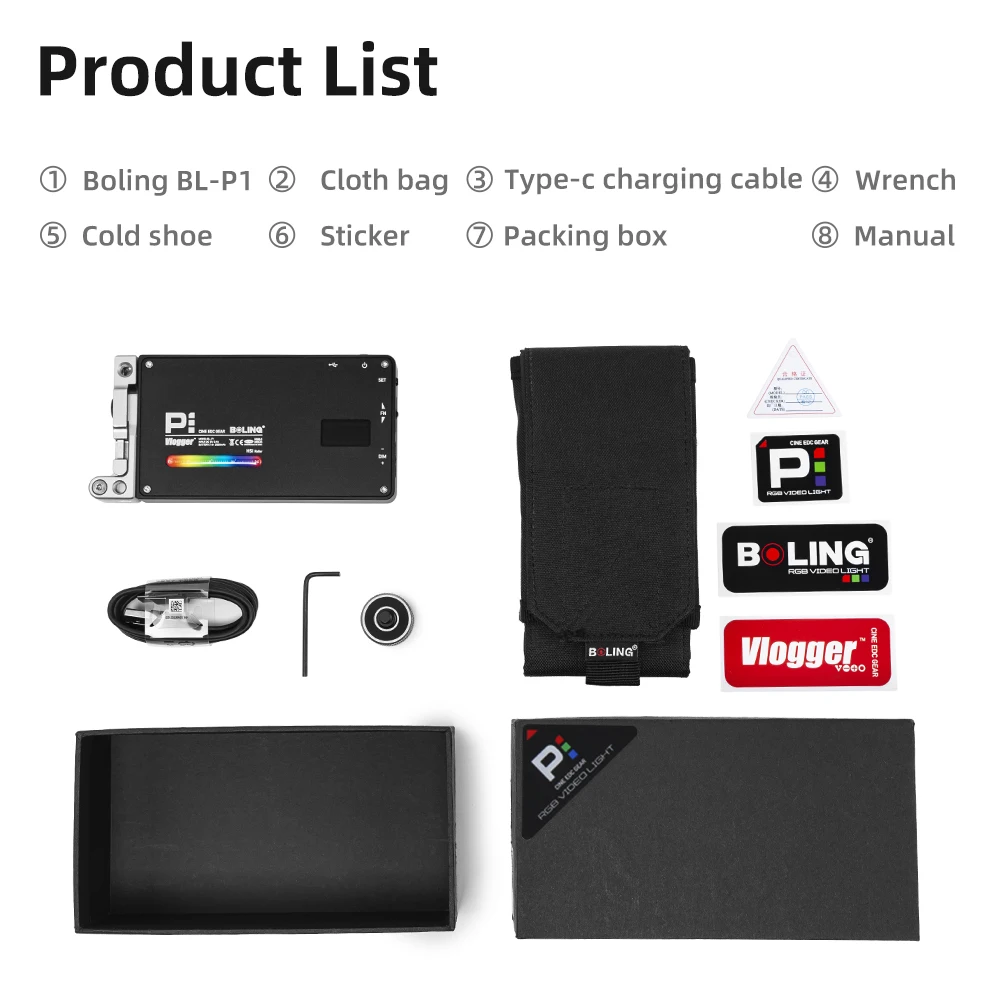 

Boling BL-P1 12 Вт светодиодное освещение для фотосъемки с полноцветной RGB-подсветкой и регулируемой яркостью 2500–8500 К для студийной зеркальной камеры, видеоблогов