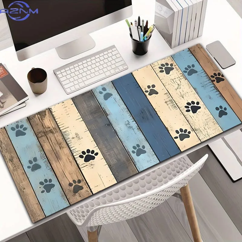 1pc Diatomite Material, Wood Grain Paw Print Design Oversized Gaming Mouse Pad - Non-Slip Rubber Base, Perfect for Gamers | Offi
