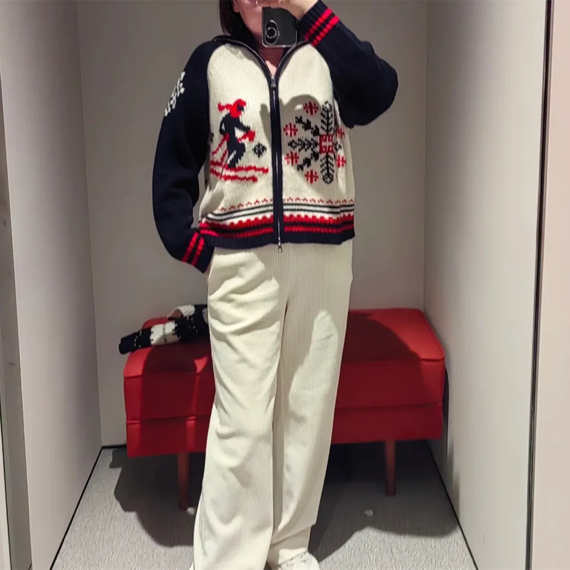 

Высококачественный европейский вязаный свитер Fair Isle, пальто, винтажный воротник, вышивка снежинок, женский свободный открытый кардиган