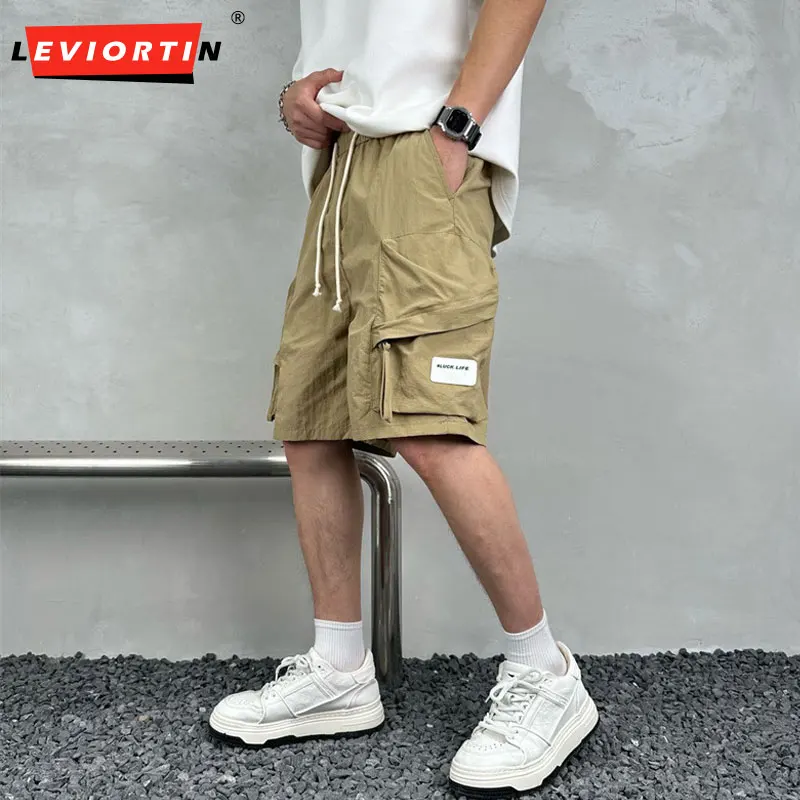 Quick Drying Summer Multi Pocket Thin Solid Color Simple Loose Cargo Shorts Men\'s Casual Trendy Sport Five Point Pants