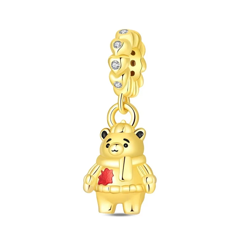 New 925 Sterling Silver Autumn Bear Charms Beads CZ Zircon Dangle Fit Original Bracelet DIY Women Birthday Party Jewelry