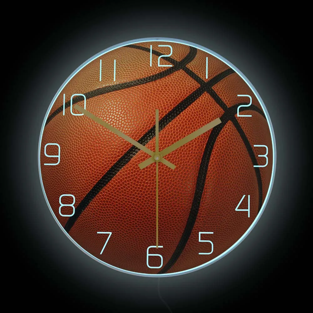 

Basketball Ball 3D Wall Clock With LED Illumination For Bedroom Basketball Sport Home Decor NightLight Clock Bedside Wall Lamp