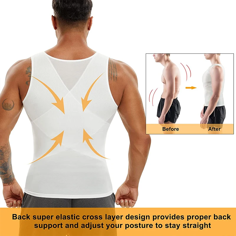 Aiithuug Mens Slimming Body Shaper Vest Chest Abdomen Compression Tank Top Belly Hiding Undershirts Shapewear Vest Men