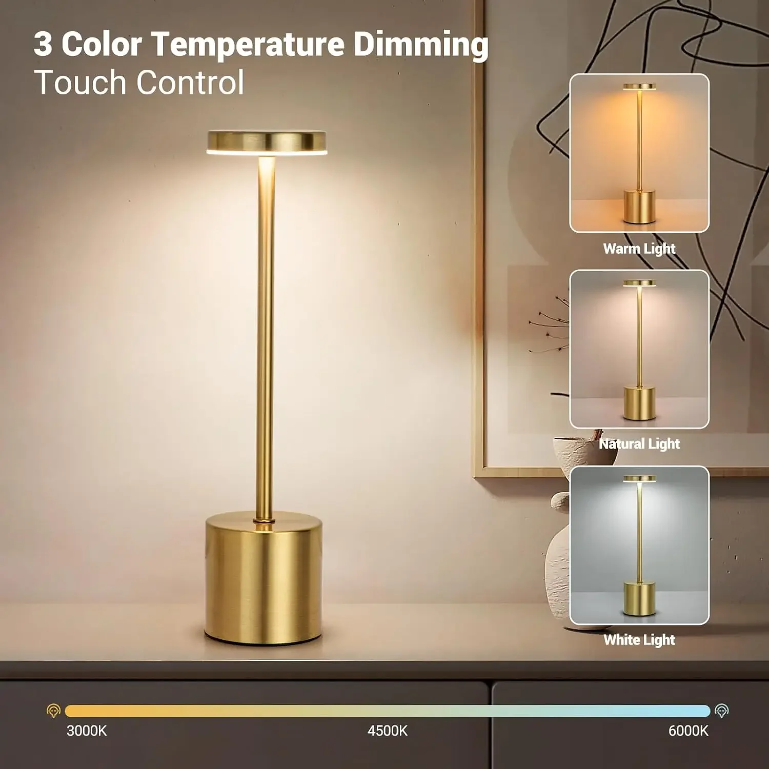 Simple  Rechargeable  Metal Table Lamp Three Colors Bedside  Ambient Light  Outdoor Decoration Night Light