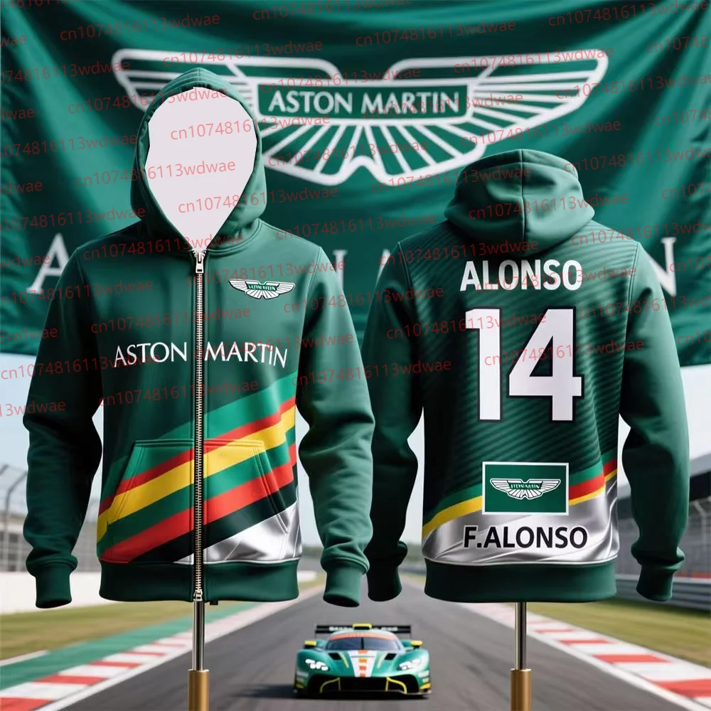 

Aston Martin Hoodie Zipper Fashion Unisex Couples Suit Spanish Racer Fernando Alonso 14 Hoodie Outdoor Motorcycle Sweatshirt
